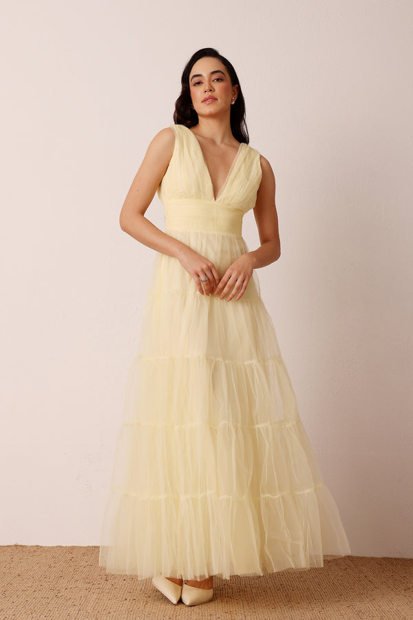 lace & beads Candace Maxi Dress in Buttercup