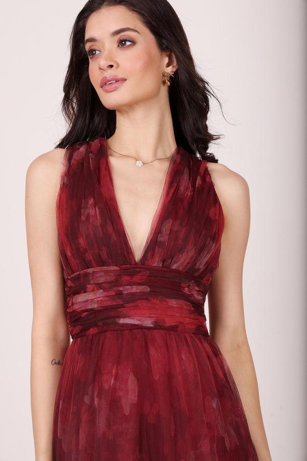 Lace & Beads Candace Maxi Dress In Deep Red Floral