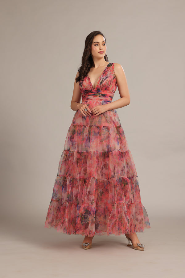 lace & beads Candace Maxi Dress in Mixed Floral