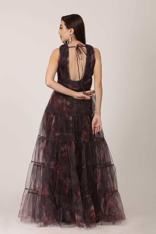 Lace & Beads Candace Maxi Dress In Plum Floral