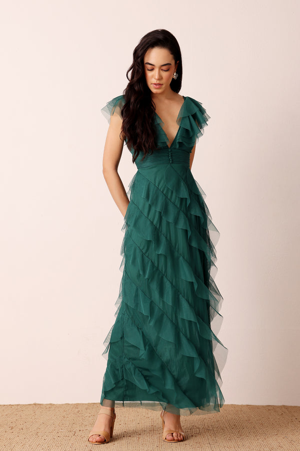 Lace & Beads Carpathia Maxi Dress In Emerald Green