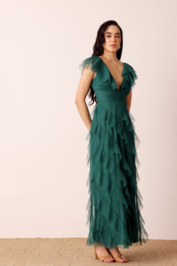 Lace & Beads Carpathia Maxi Dress In Emerald Green