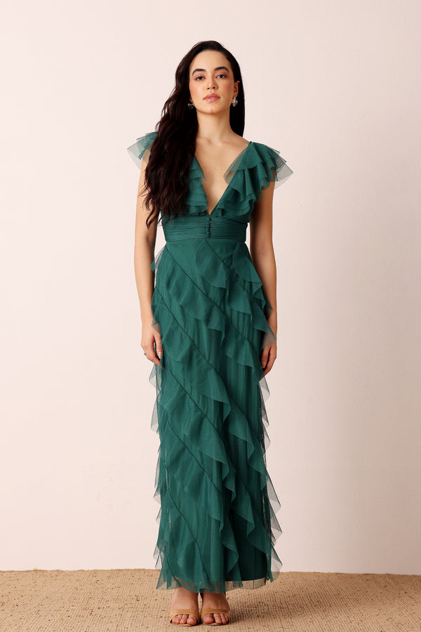 lace & beads Carpathia Maxi Dress in Emerald Green