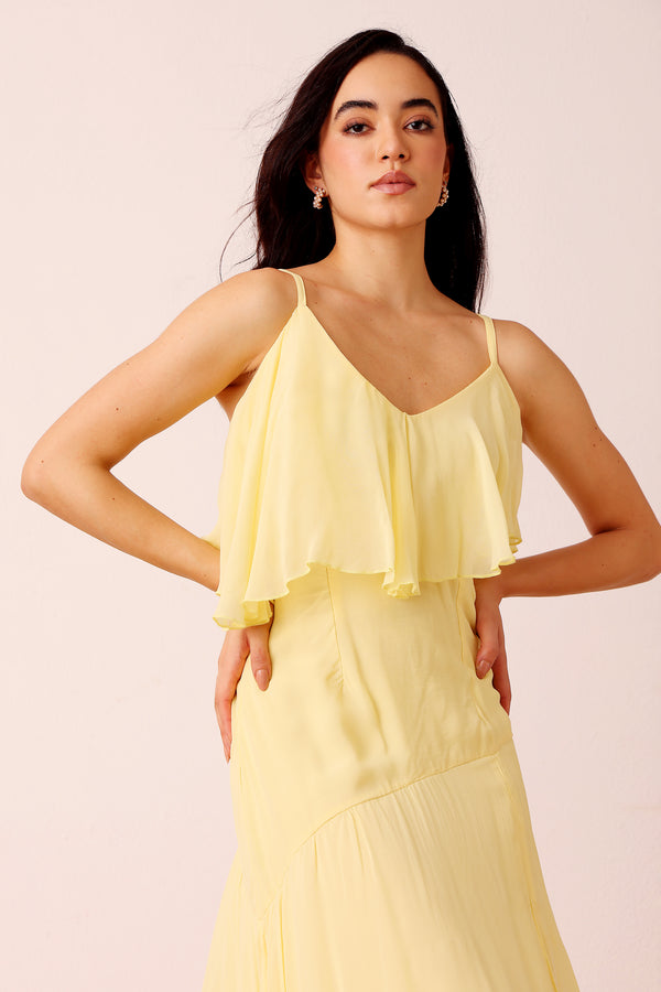 Lace & Beads Cassa Midi Dress In Pale Yellow