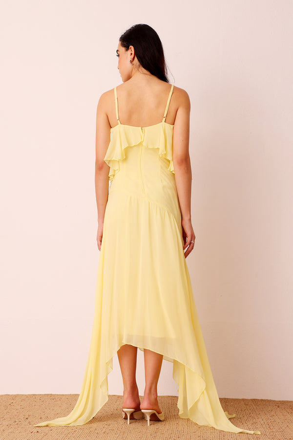 Lace & Beads Cassa Midi Dress In Pale Yellow