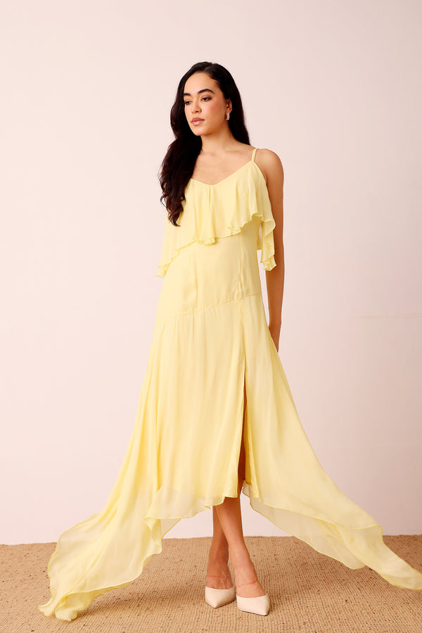 Lace & Beads Cassa Midi Dress In Pale Yellow