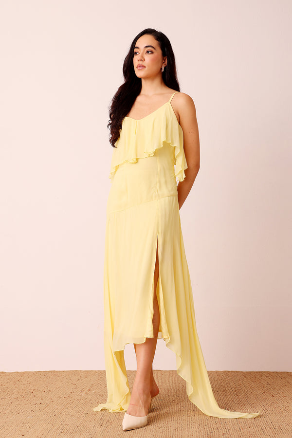 lace & beads Cassa Midi Dress in Pale Yellow