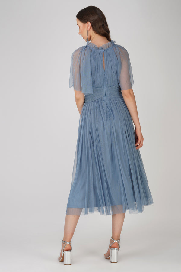 Lace & Beads Cristiane Dusty Blue Tulle Midi Dress