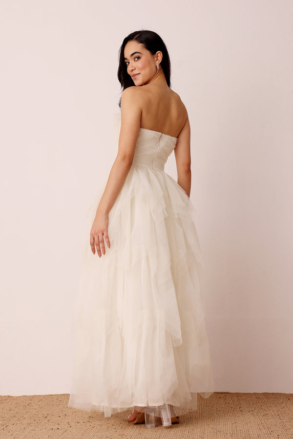 Lace & Beads Dakota Strapless Maxi Dress In Ivory