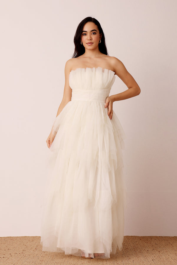 Lace & Beads Dakota Strapless Maxi Dress In Ivory