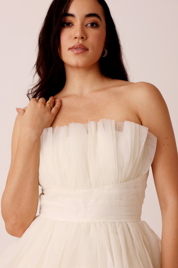 Lace & Beads Dakota Strapless Maxi Dress In Ivory