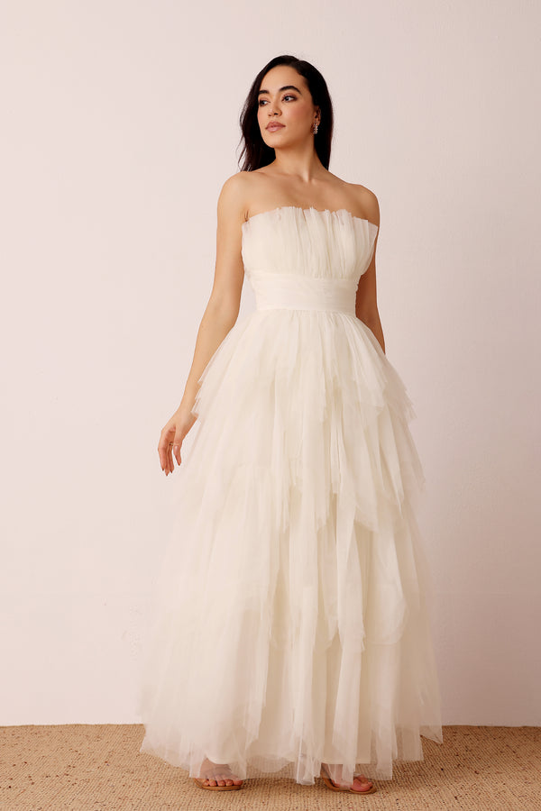 lace & beads Dakota Strapless Maxi Dress in Ivory