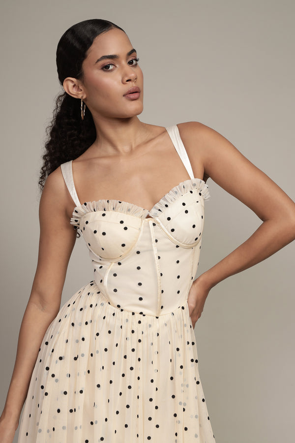 Lace & Beads Dane Polka Dot Corset Midi Dress