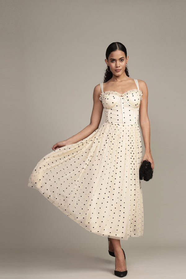 Lace & Beads Dane Polka Dot Corset Midi Dress