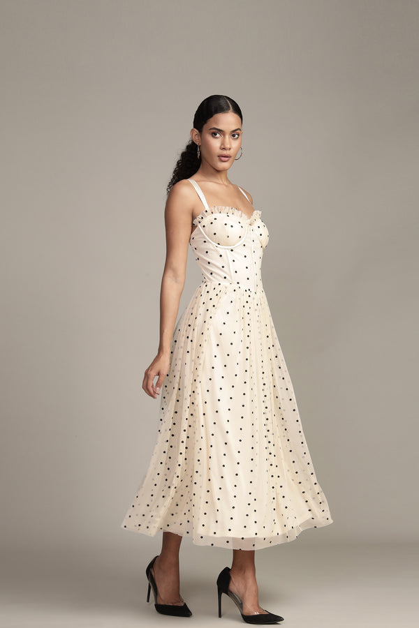 Lace & Beads Dane Polka Dot Corset Midi Dress