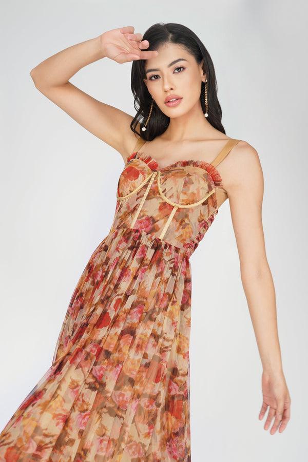 Lace & Beads Dane Rose Floral Corset Midi Dress