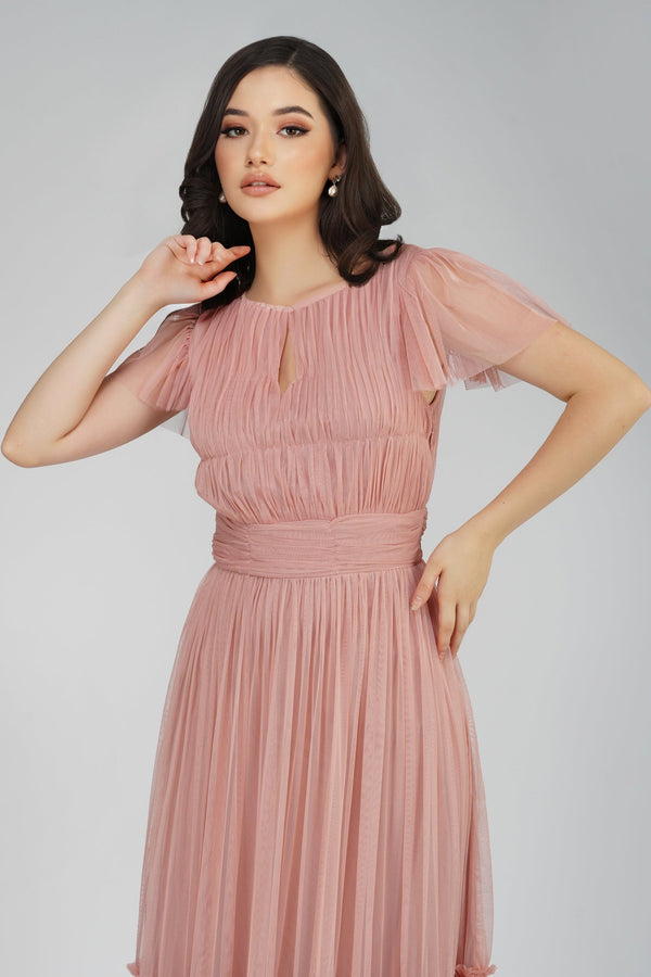 Lace & Beads Diva Tulle Maxi Dress In Mink