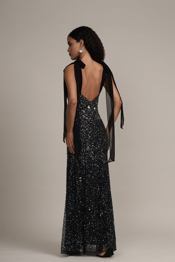 Lace & Beads Dream Embellished Maxi Dress In Black