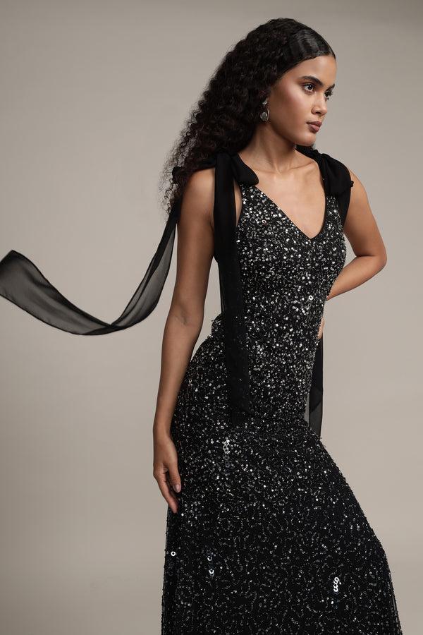 Lace & Beads Dream Embellished Maxi Dress In Black