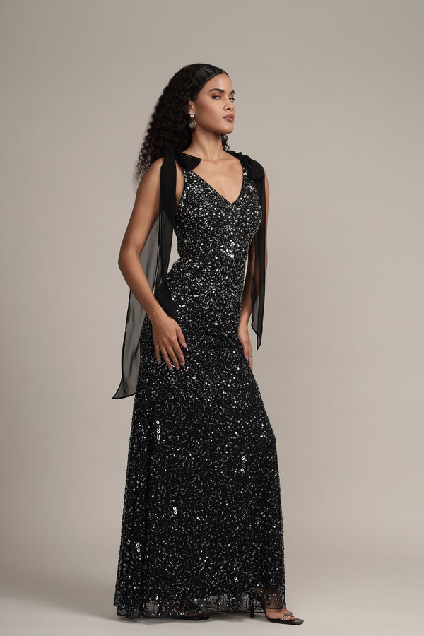 Lace & Beads Dream Embellished Maxi Dress In Black