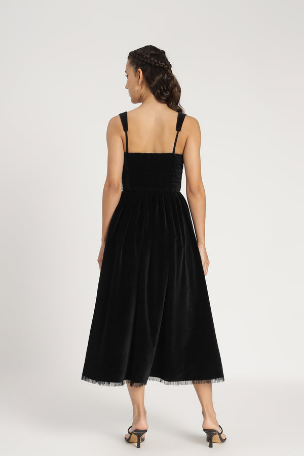 Lace & Beads Dune Black Velvet Midi Dress