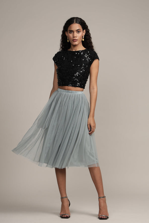 Lace & Beads Elaine Black Sequin Top