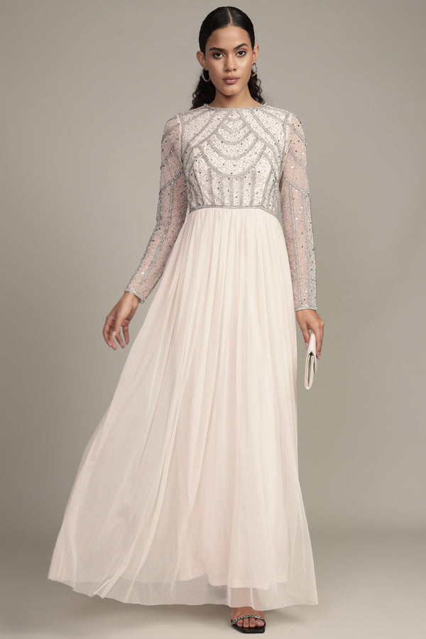 Lace & Beads Ellie Maxi Dress In Powder Pink