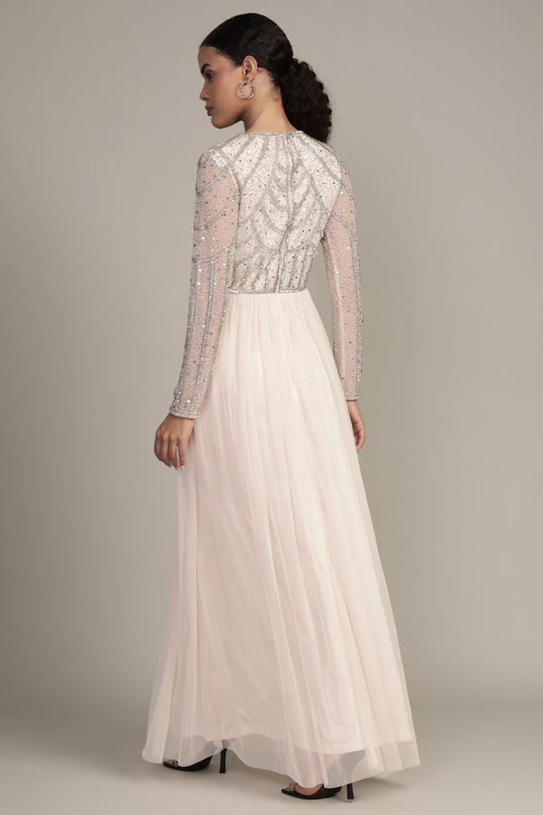 Lace & Beads Ellie Maxi Dress In Powder Pink