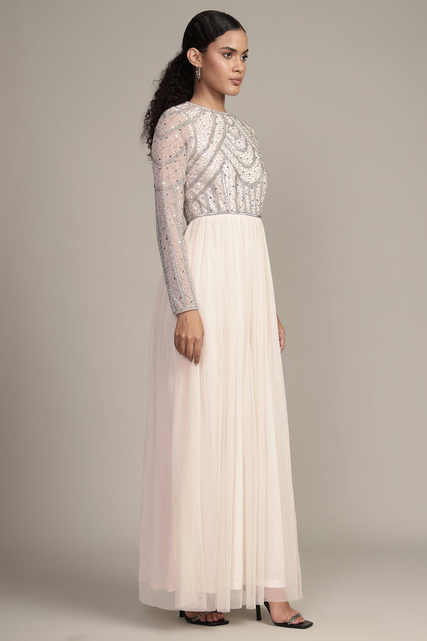 Lace & Beads Ellie Maxi Dress In Powder Pink