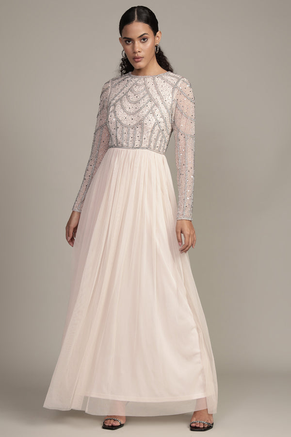 lace & beads Ellie Maxi Dress in Powder Pink