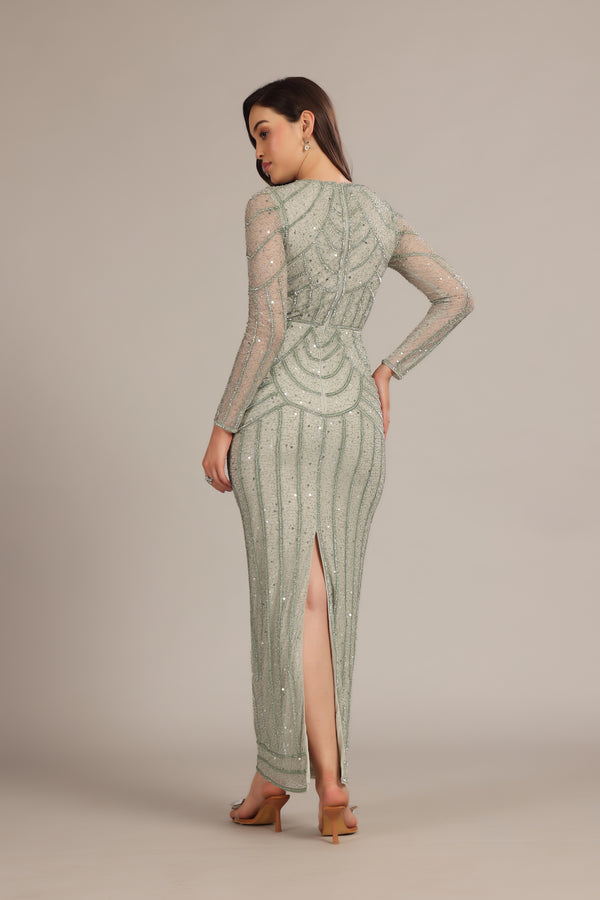 Lace & Beads Ellis Maxi Dress In Sage Green