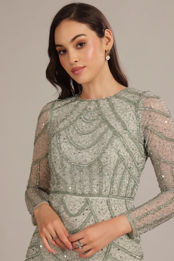 Lace & Beads Ellis Maxi Dress In Sage Green