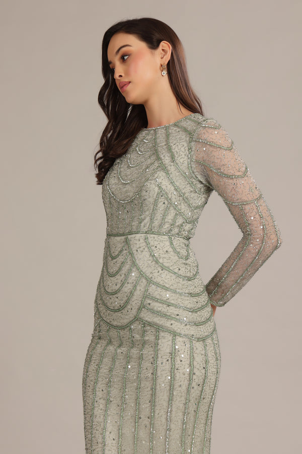 Lace & Beads Ellis Maxi Dress In Sage Green