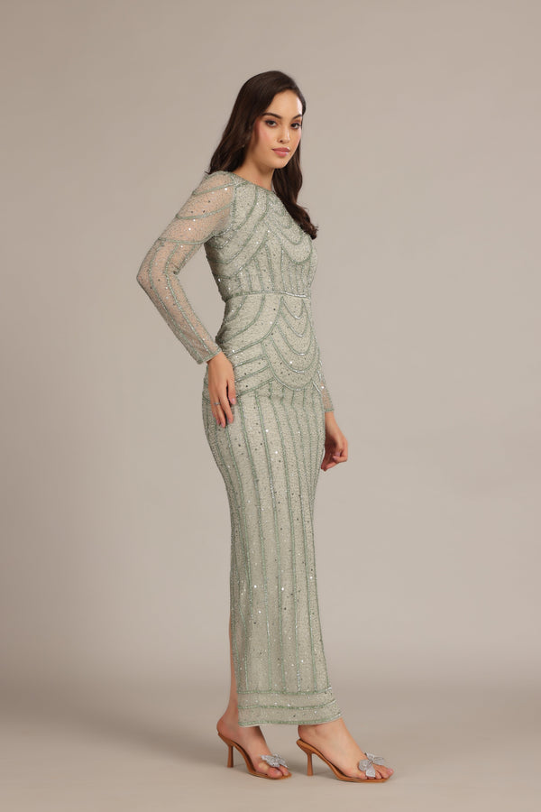 lace & beads Ellis Maxi Dress in Sage Green