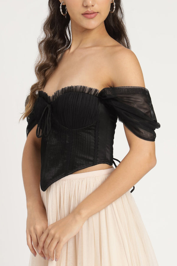 Lace & Beads Emerie Corset Top In Black