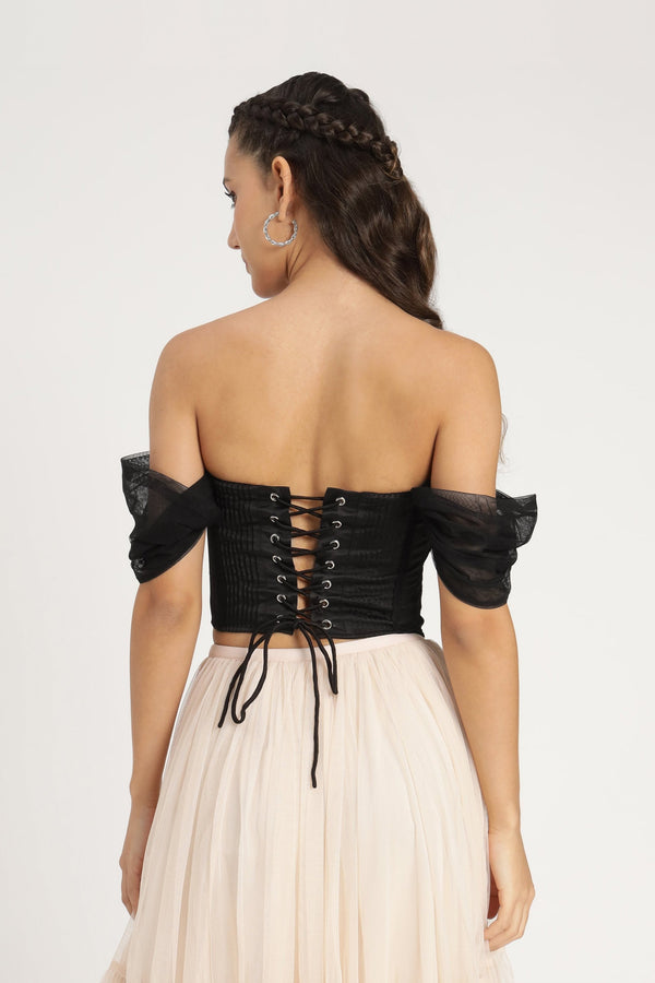 Lace & Beads Emerie Corset Top In Black