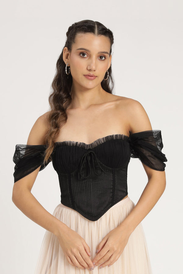 Lace & Beads Emerie Corset Top In Black