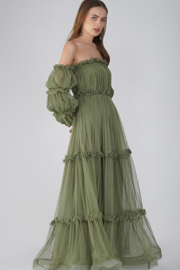 Lace & Beads Emmeline Maxi Dress In Soft Olive