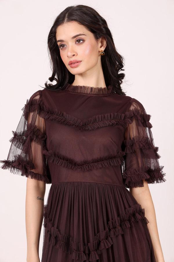 Lace & Beads Florine Maxi Dress In Chocolate Plum