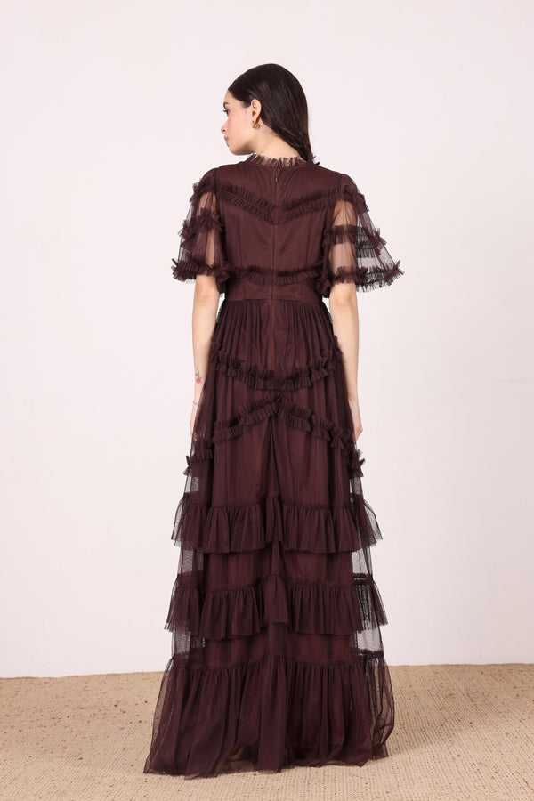 Lace & Beads Florine Maxi Dress In Chocolate Plum