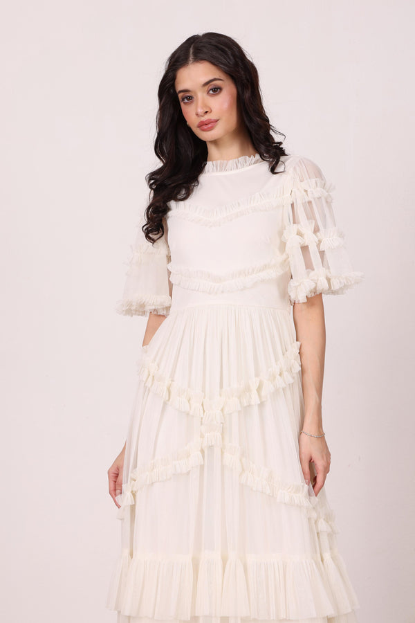 Lace & Beads Florine Maxi Dress In Soft Cream