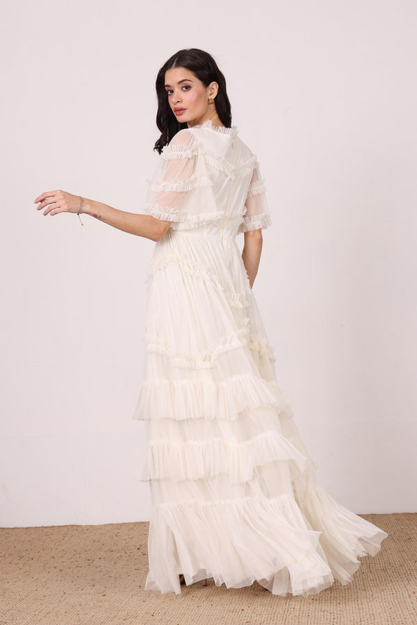 Lace & Beads Florine Maxi Dress In Soft Cream
