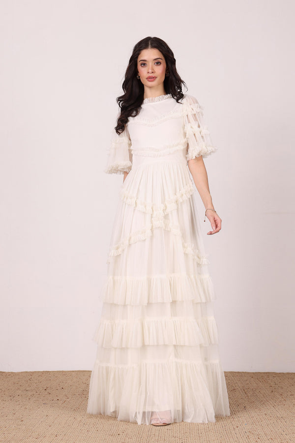 lace & beads Florine Maxi Dress in Soft Cream