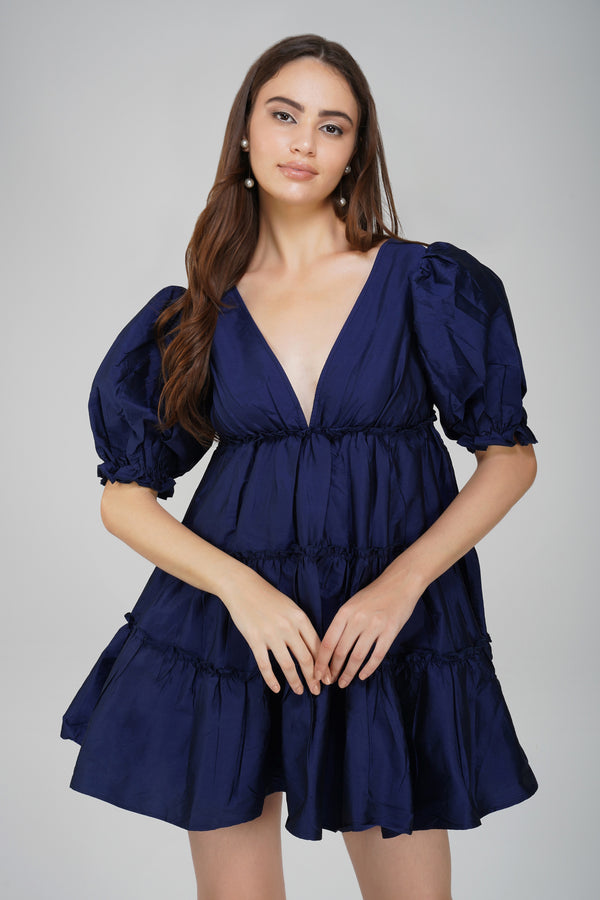 lace & beads Gadot Mini Dress in Blue