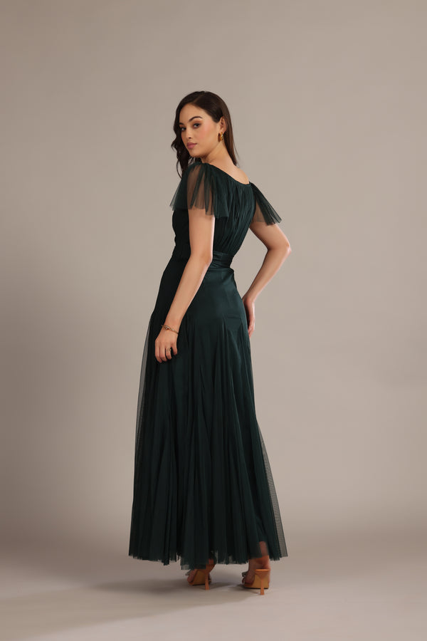 Lace & Beads Gally Maxi Dress In Emerald Green