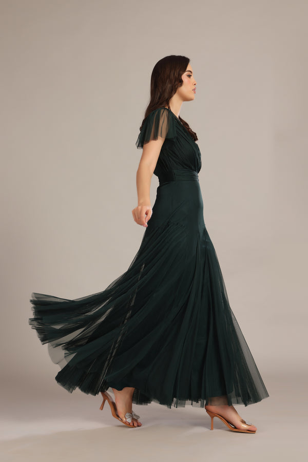 Lace & Beads Gally Maxi Dress In Emerald Green
