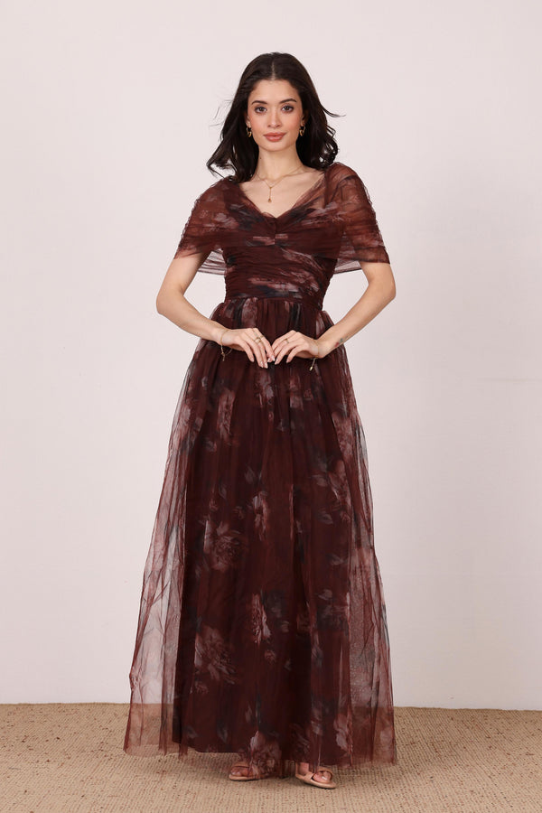 Lace & Beads Gillian Maxi Dress In Mocha Plum Floral