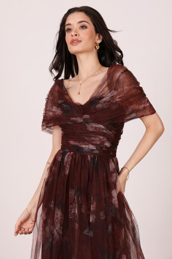Lace & Beads Gillian Maxi Dress In Mocha Plum Floral
