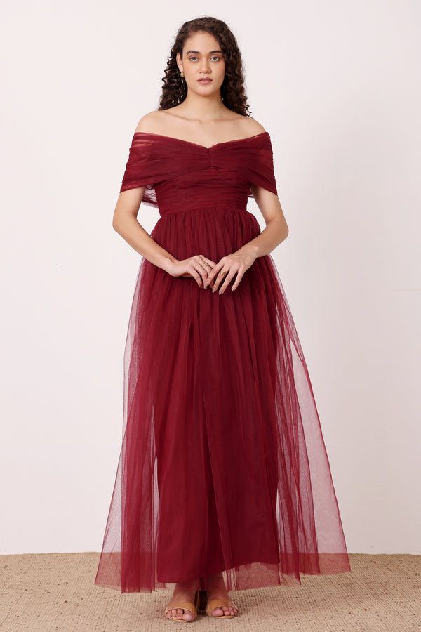 Lace & Beads Gillian Maxi Dress In Wine