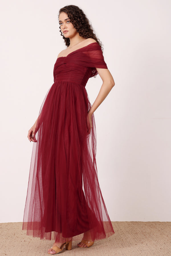 Lace & Beads Gillian Maxi Dress In Wine